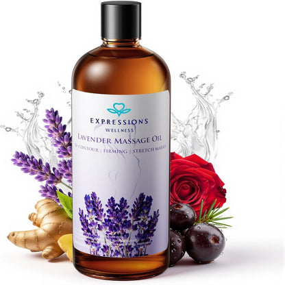 Anti Cellulite Massage Oil for Massage Therapy - Body Firming Oil for Sore Muscle Relief with Lavender, Ginger & Grapefruit for Lymphatic Drainage and Relaxation